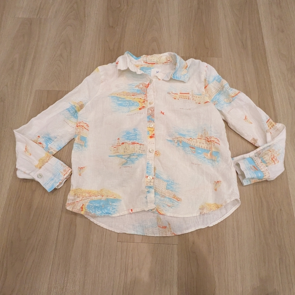 Calypso St Barth Linen Button Down Long Sleeve Shirt Size M Costal Vacation